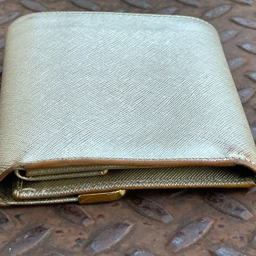 Prada Wallet Tri Fold Gold Tone Leather Card Holder Purse Made in Italy authenti - Picture 5 of 14
